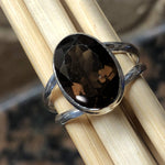 Genuine 6ct Smoky Topaz 925 Solid Sterling Silver Ring Size 7, 9 - Natural Rocks by Kala
