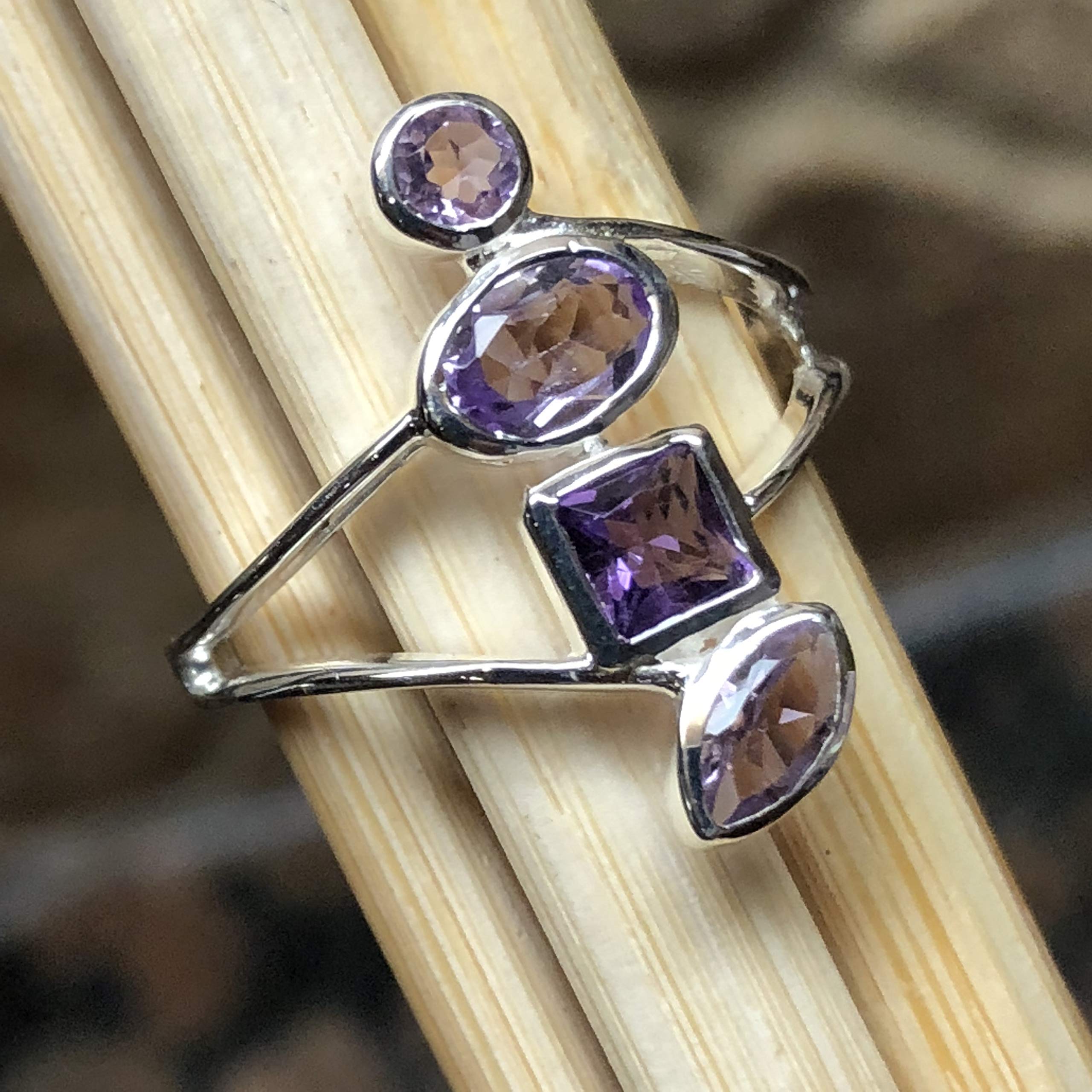 Natural 2ct Purple Amethyst 925 Solid Sterling Silver Ring Size 5, 6, 7 - Natural Rocks by Kala