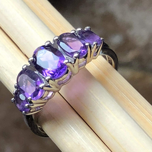 Natural 2ct Purple Amethyst 925 Solid Sterling Silver Ring Size 6, 7, 8, 9 - Natural Rocks by Kala