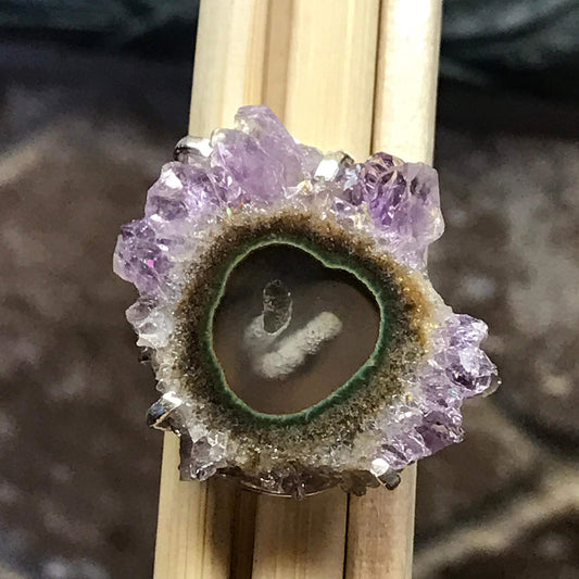 Genuine Amethyst Stalactites 925 Solid Sterling Silver Cluster Ring Size 6 - Natural Rocks by Kala