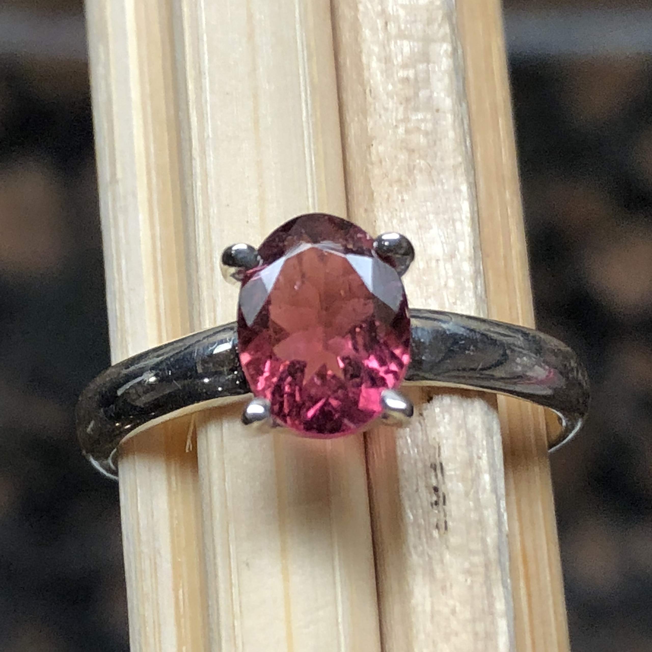 Natural Rubellite Tourmaline 925 Solid Sterling Silver Engagement Ring Size 7, 8 - Natural Rocks by Kala