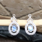 Natural Rainbow Moonstone, White Sapphire 925 Solid Sterling Silver Earrings 18mm - Natural Rocks by Kala