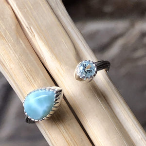Natural Dominican Larimar, Blue Topaz 925 Solid Sterling Silver Ring Size 5, 6, 8 - Natural Rocks by Kala