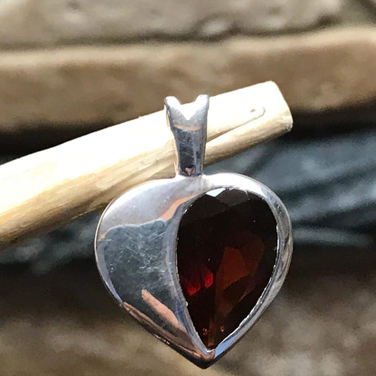 Natural 1ct Pyrope Garnet 925 Solid Sterling Silver Heart Pendant 20mm - Natural Rocks by Kala