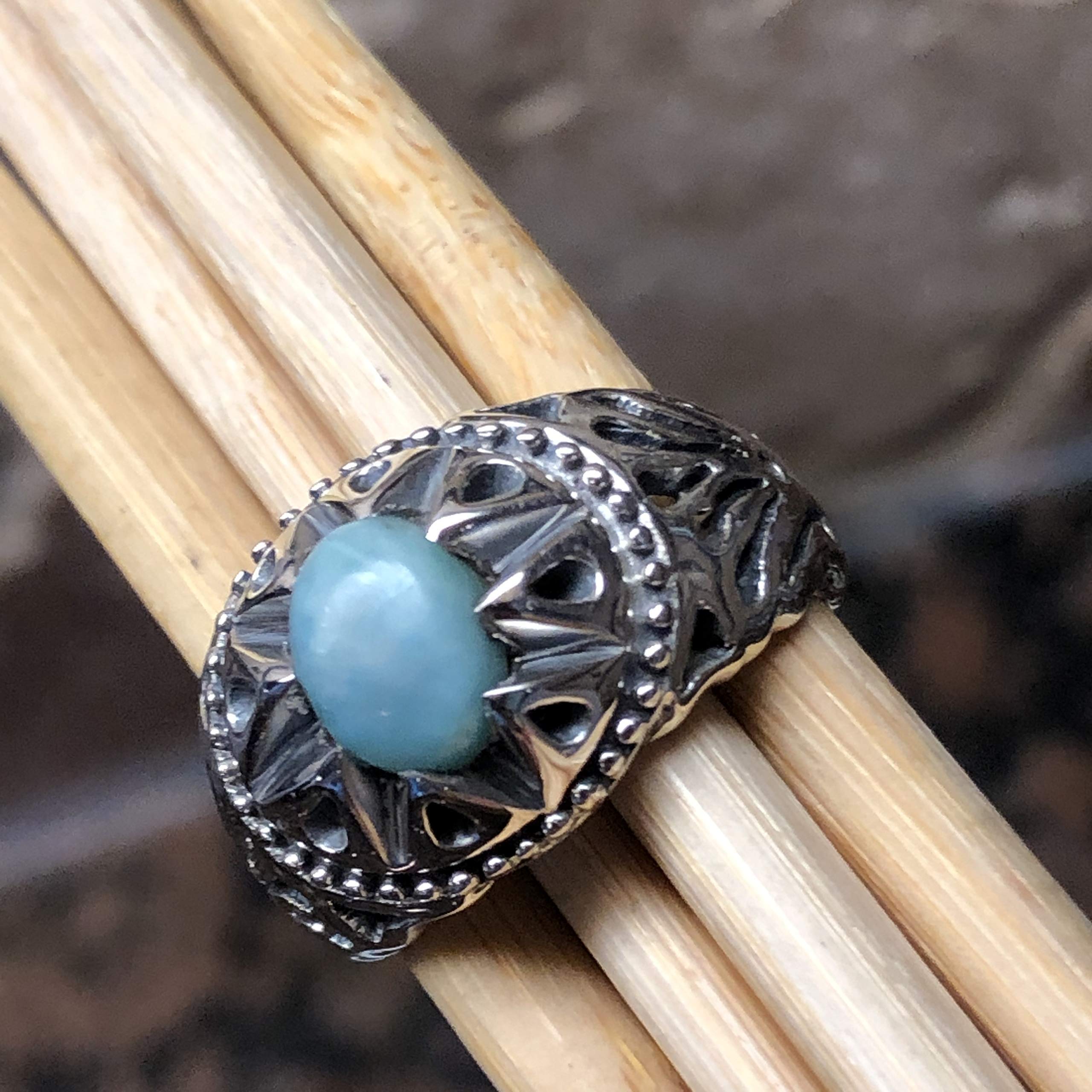 Natural Dominican Larimar 925 Solid Sterling Silver Men's Ring Size 8, 9, 10, 11, 12 - Natural Rocks by Kala