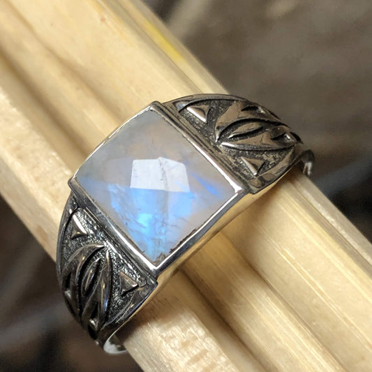 Natural Rainbow Moonstone 925 Solid Sterling Silver Men's Ring Size 7, 8, 9, 10, 11, 12 - Natural Rocks by Kala