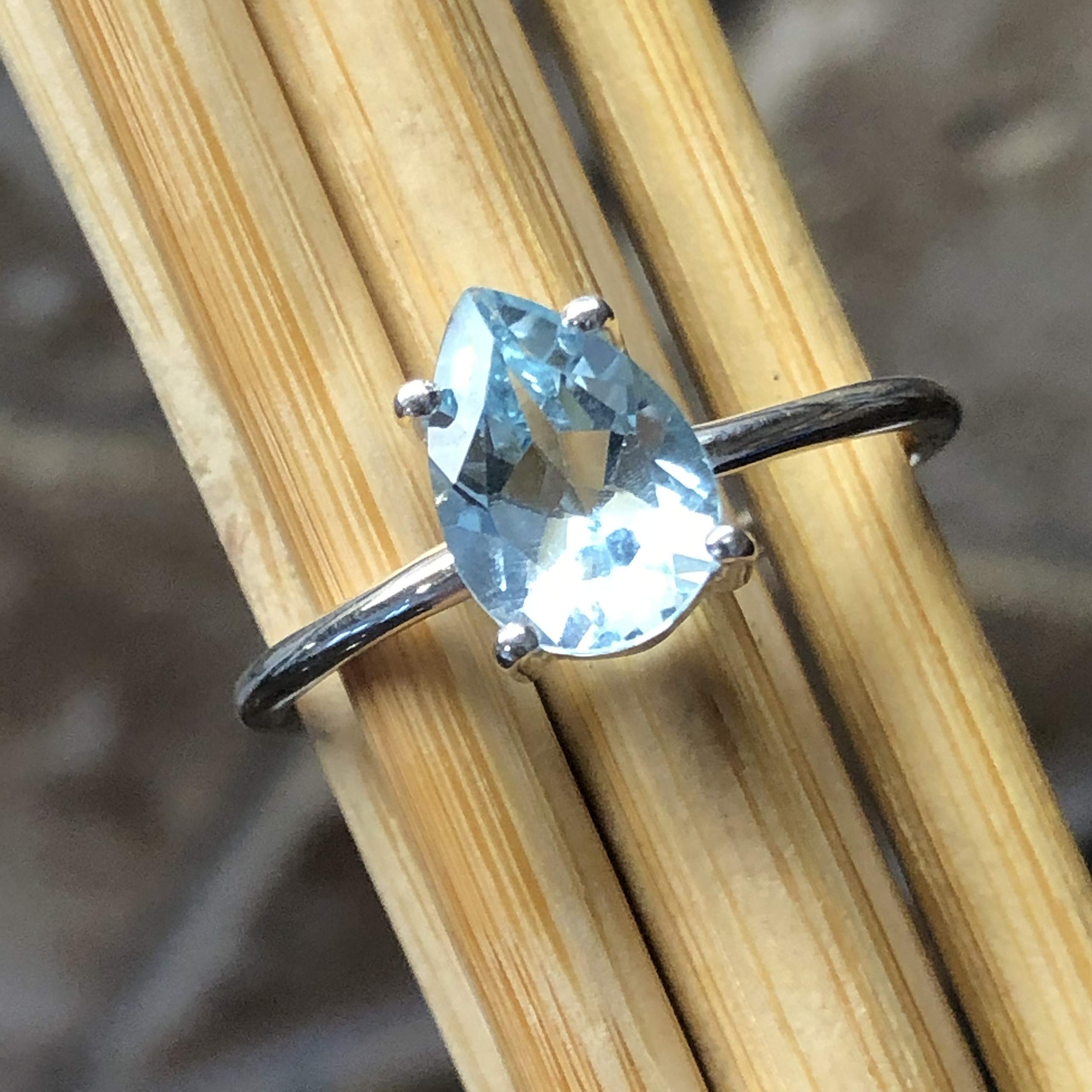 Natural 2ct Blue Topaz 925 Solid Sterling Silver Ring Size 8 - Natural Rocks by Kala