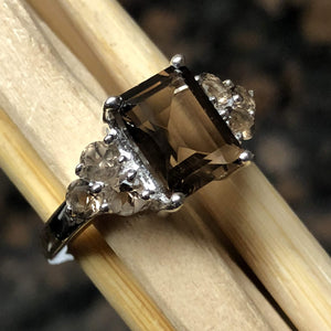 Genuine 4ct Smoky Topaz 925 Solid Sterling Silver Ring Size 5, 6, 7, 8, 9 - Natural Rocks by Kala