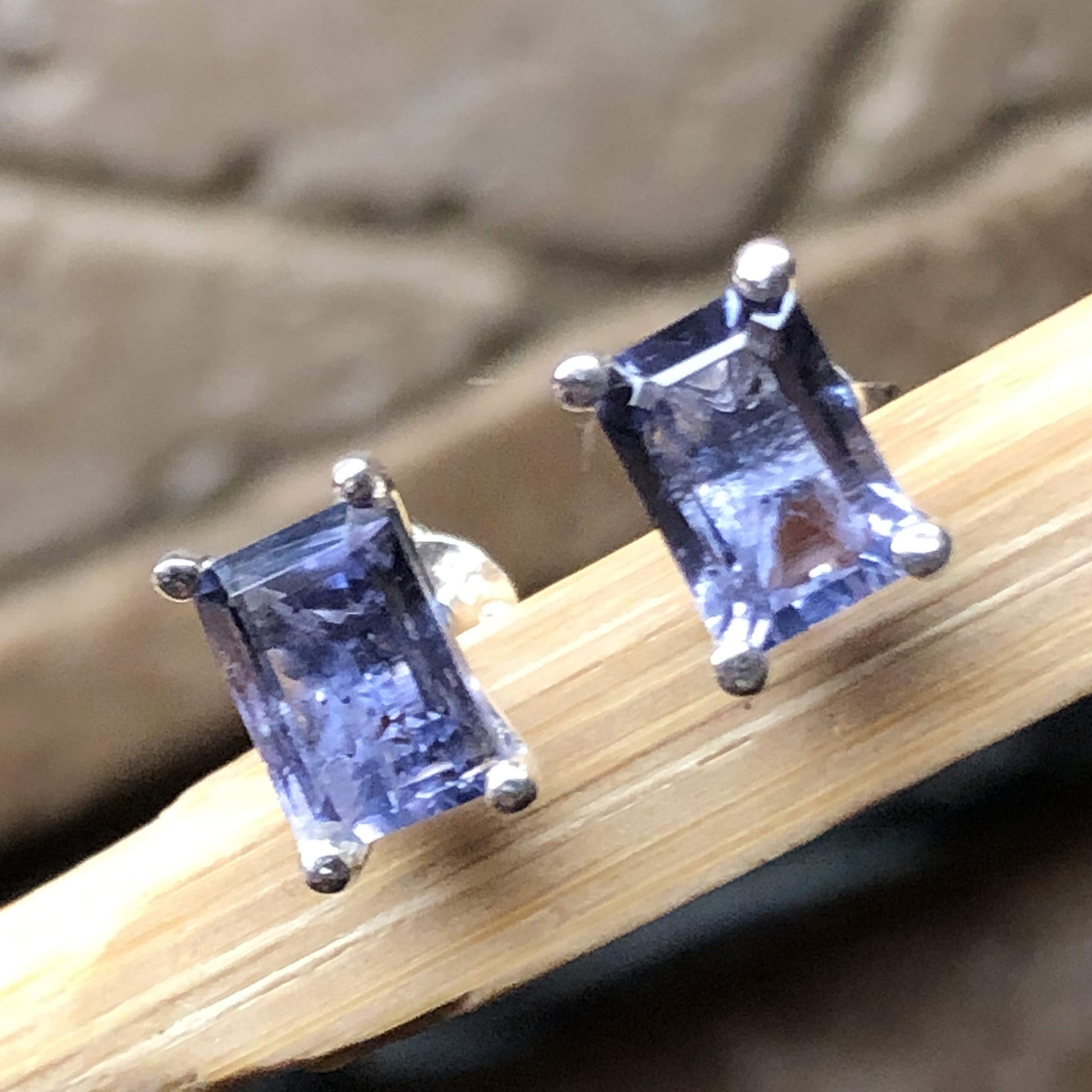 Natural 2.5ct Iolite 925 Solid Sterling Silver Stud Earrings 7mm - Natural Rocks by Kala