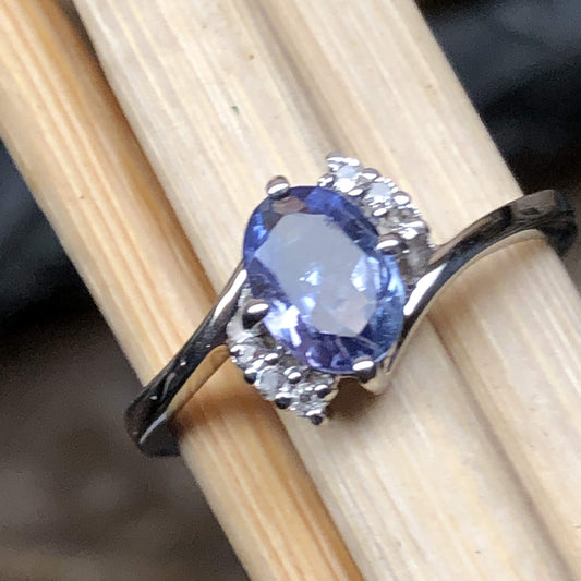 Genuine Blue Tanzanite, White Topaz 925 Solid Sterling Silver Engagement Ring Size 6, 7, 8, 9 - Natural Rocks by Kala