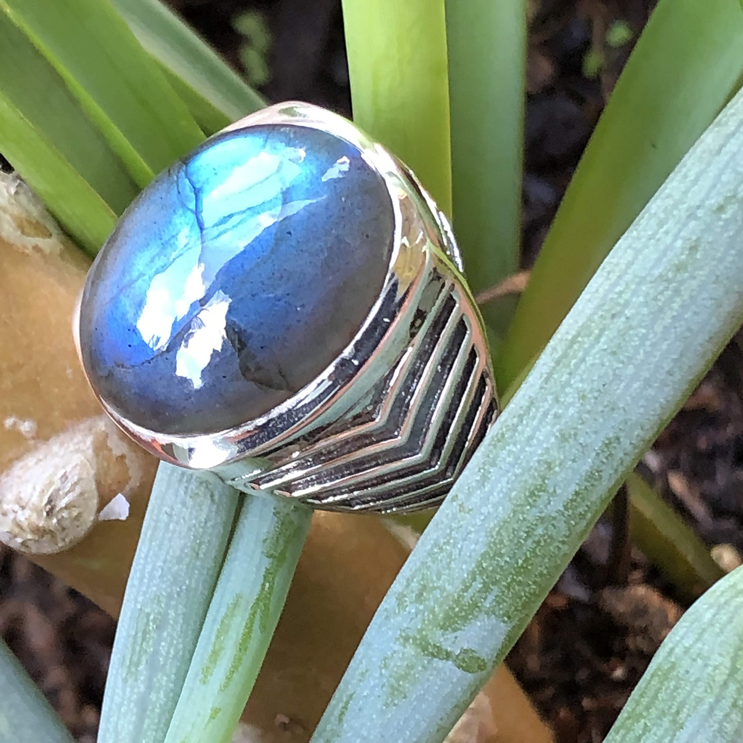 Natural Blue Labradorite 925 Solid Sterling Silver Men's Ring 7, 8, 9, 10, 11, 12, 13 - Natural Rocks by Kala