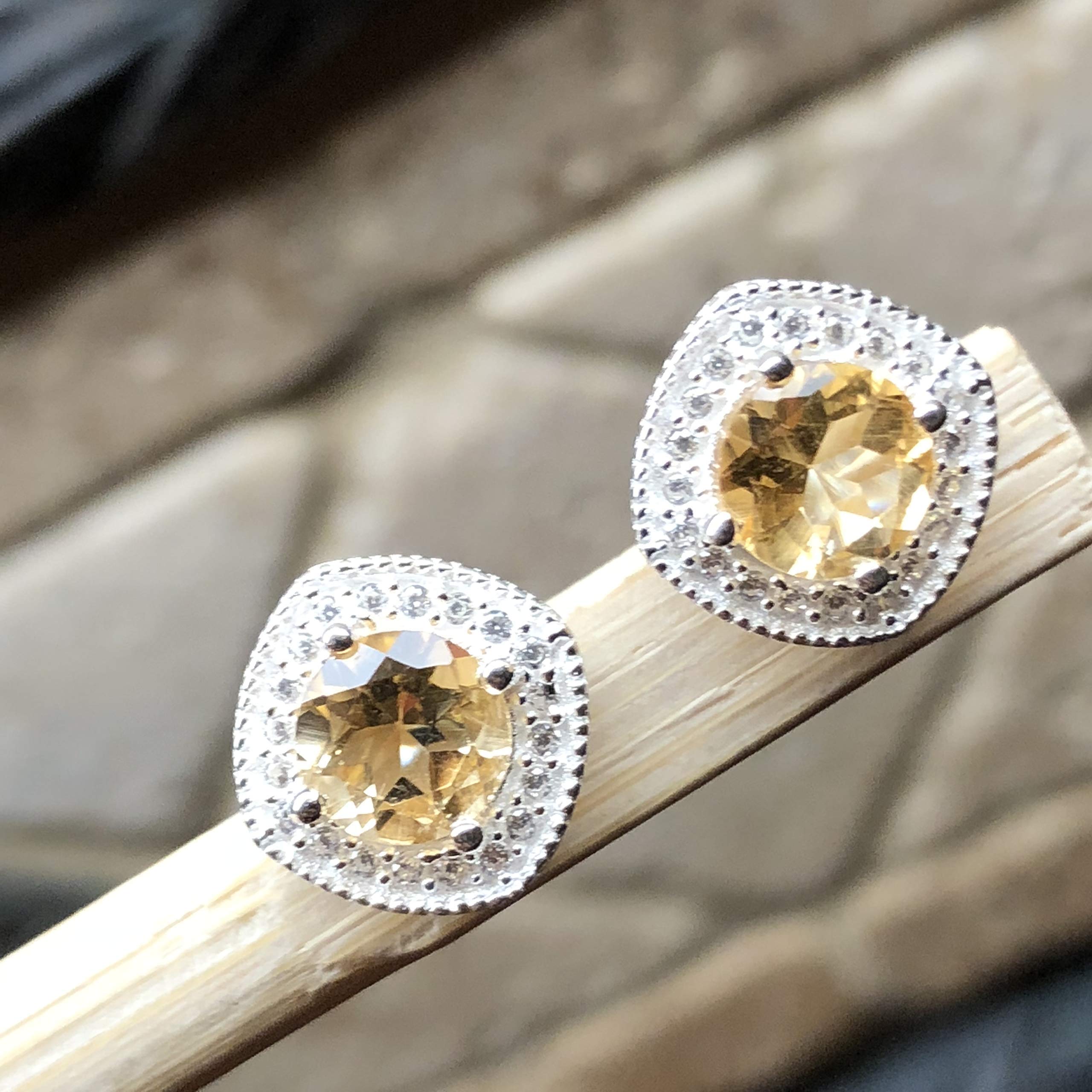 Natural 1.5ct Golden Citrine 925 Solid Sterling Silver Stud Earrings 10mm - Natural Rocks by Kala