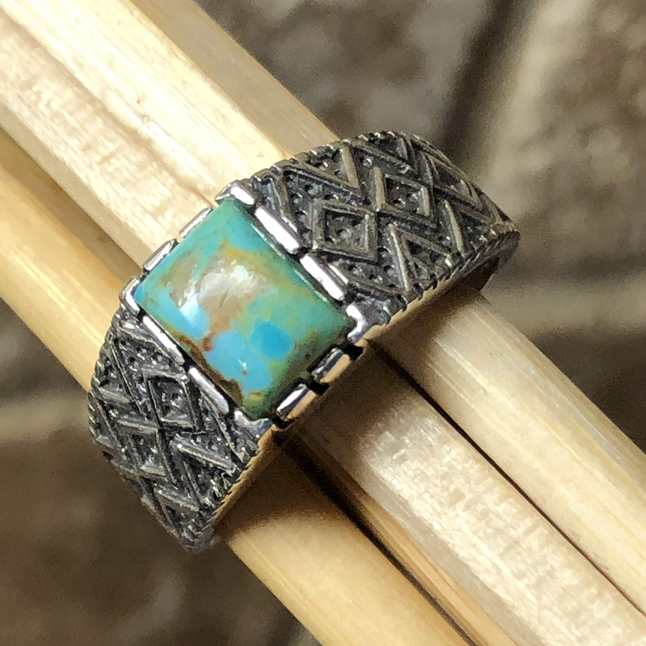 Natural Blue Mohave Turquoise 925 Solid Sterling Silver Men's Ring Size 7, 8, 9, 10, 11, 12, 13 - Natural Rocks by Kala