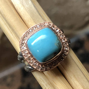 Natural Blue Mohave Turquoise 14k Rose Gold Over Solid Sterling Silver Ring Size 6, 7, 8, 9 - Natural Rocks by Kala