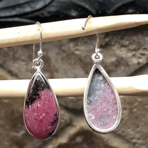 Natural Pink Rhodonite 925 Sterling Silver Earrings 35mm - Natural Rocks by Kala