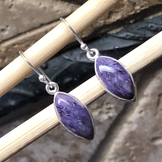 Natural Siberian Charoite 925 Solid Sterling Silver Earrings 30mm - Natural Rocks by Kala