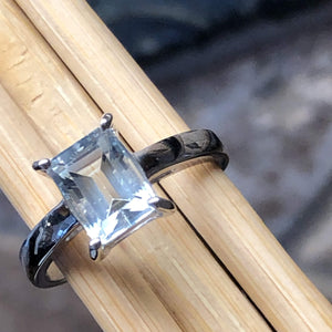 Natural Blue Aquamarine 925 Solid Sterling Silver Engagement Ring Size 6, 7, 9 - Natural Rocks by Kala