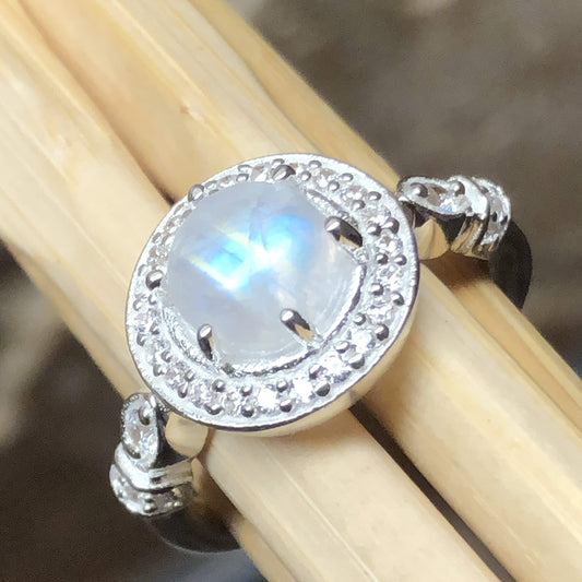 Natural Rainbow Moonstone 925 Solid Sterling Silver Engagement Ring Size 6, 7, 9 - Natural Rocks by Kala