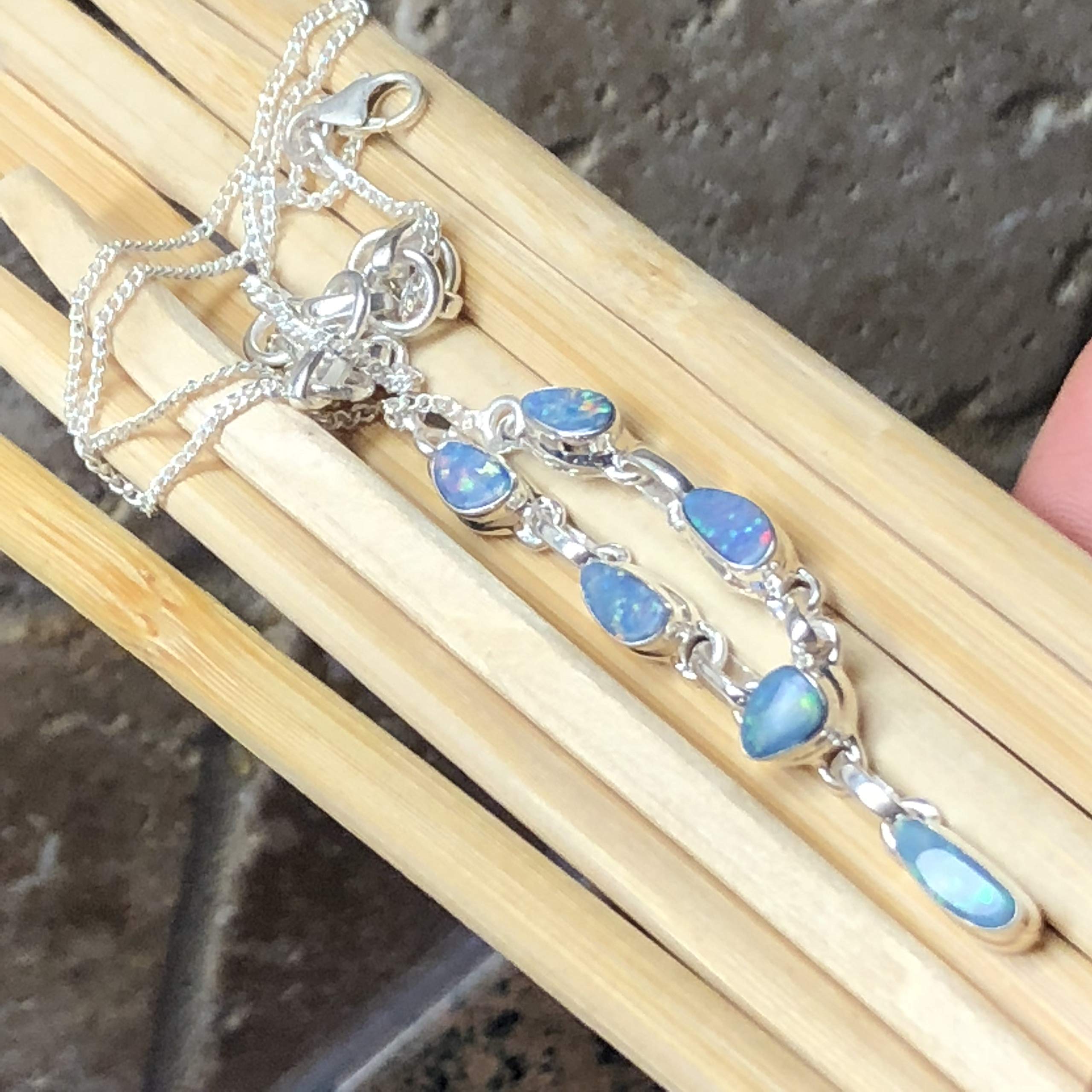 Genuine Australian Blue and Green Opal 925 Solid Sterling Silver Necklace 17" inches - Natural Rocks by Kala