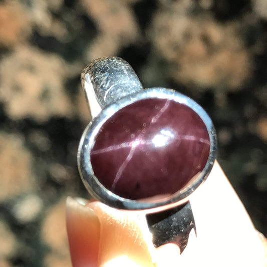 Natural Star Garnet, 4 Pointed Star Garnet 925 Solid Sterling Silver Ring Size 6, 7, 7.5, 8.5 - Natural Rocks by Kala