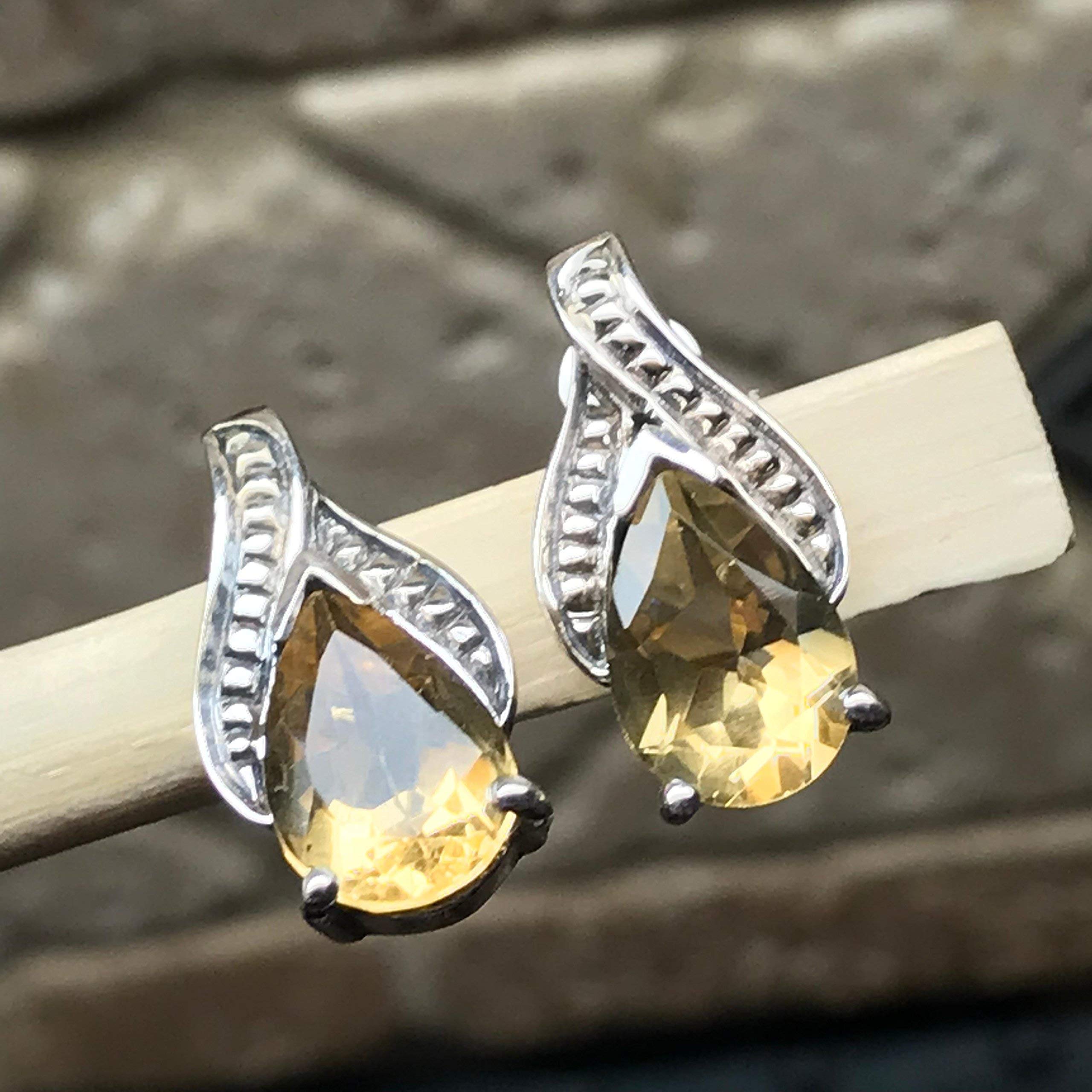 Natural 2.5ct Golden Citrine 925 Solid Sterling Silver Pear Earrings 18mm - Natural Rocks by Kala