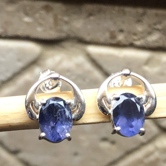 Natural 2ct Iolite 925 Solid Sterling Silver Earrings 11mm - Natural Rocks by Kala