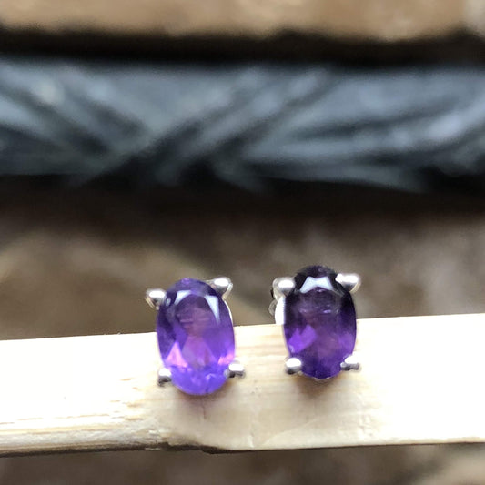 Genuine 1ct Purple Amethyst 925 Solid Sterling Silver Earrings 6mm - Natural Rocks by Kala