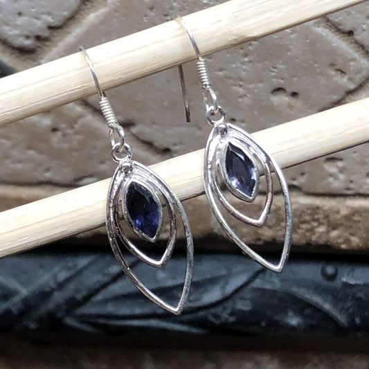 Natural Iolite 925 Solid Sterling Silver Earrings 30mm - Natural Rocks by Kala