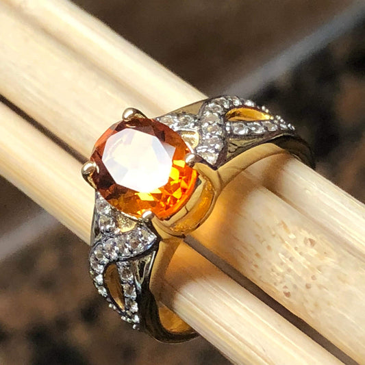 Natural 2ct Golden Citrine, White Topaz 14k Gold Over Silver Engagement Ring Size 6, 7, 8, 9 - Natural Rocks by Kala