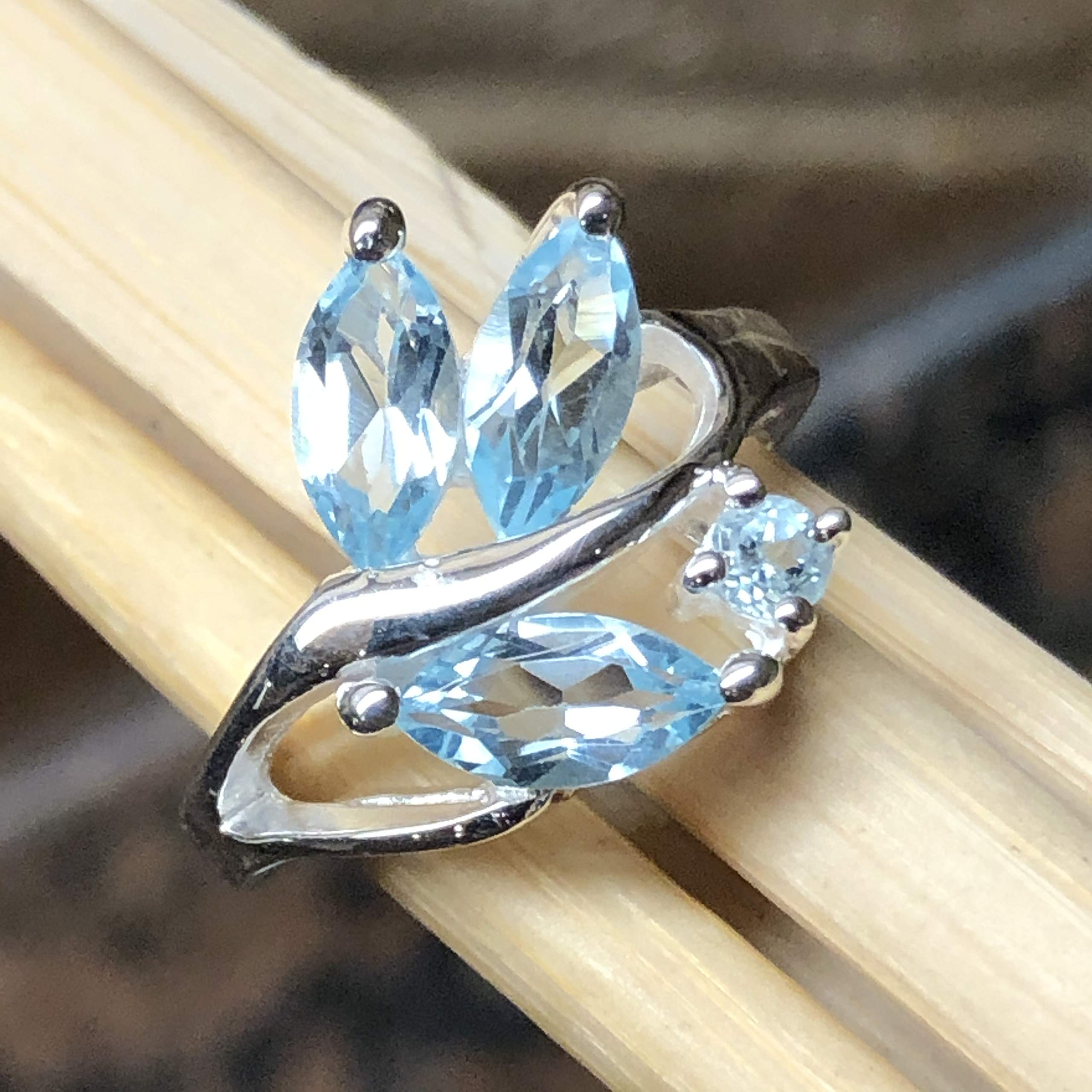 Natural 2ct Blue Topaz 925 Solid Sterling Silver Ring Size 6, 7, 8, 9 - Natural Rocks by Kala