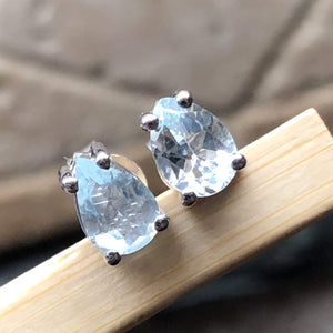 Natural 2ct Blue Aquamarine 925 Solid Sterling Silver Earrings 6mm - Natural Rocks by Kala