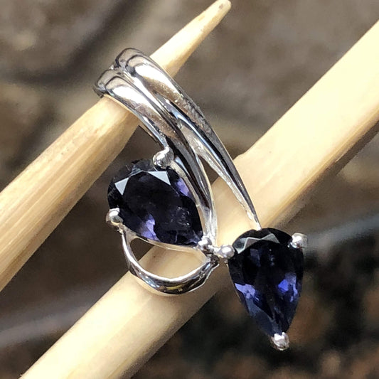 Natural 2ct Iolite 925 Solid Sterling Silver Pendant 25mm - Natural Rocks by Kala