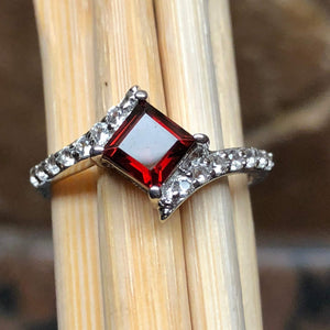 Natural 1ct Pyrope Garnet, White Topaz 925 Solid Sterling Silver Engagement Ring Size 6, 7, 8, 9 - Natural Rocks by Kala