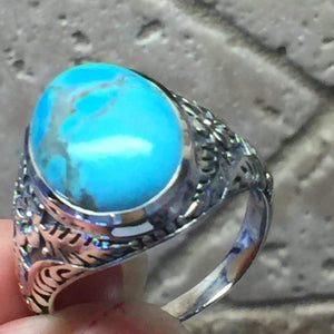 Natural Blue Mohave Turquoise 925 Solid Sterling Silver Men's Ring Size 6, 7, 8, 9, 10, 11, 12, 13 - Natural Rocks by Kala