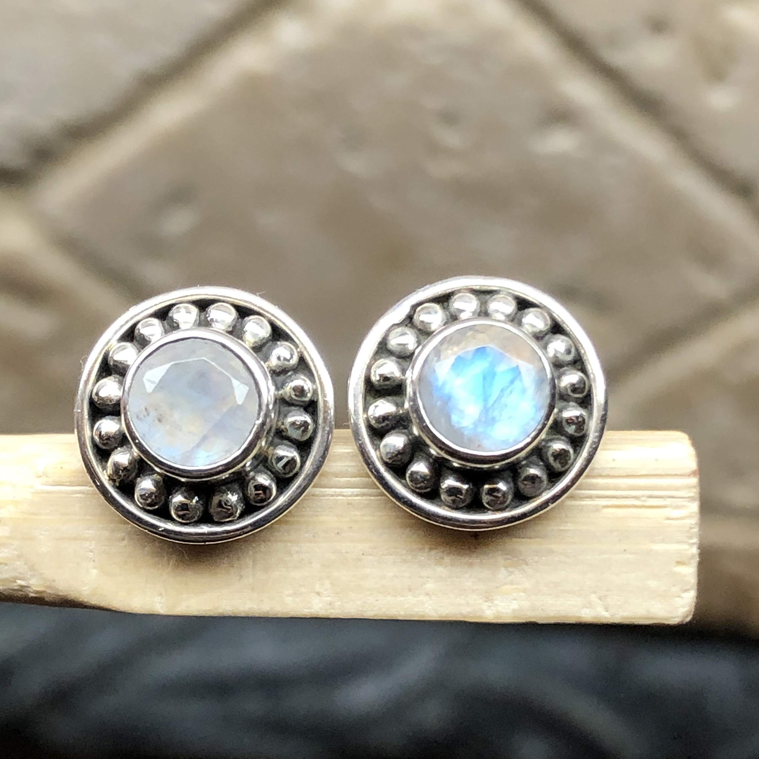 Natural Rainbow Moonstone 925 Solid Sterling Silver Earrings 10mm - Natural Rocks by Kala