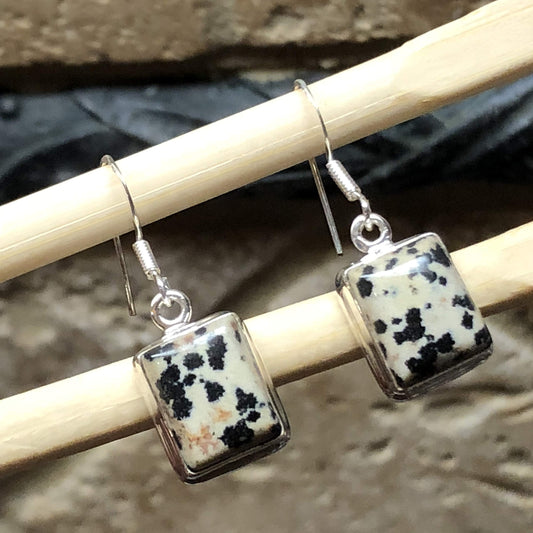Natural Dalmatian Jasper 925 Solid Sterling Silver Earrings 25mm - Natural Rocks by Kala