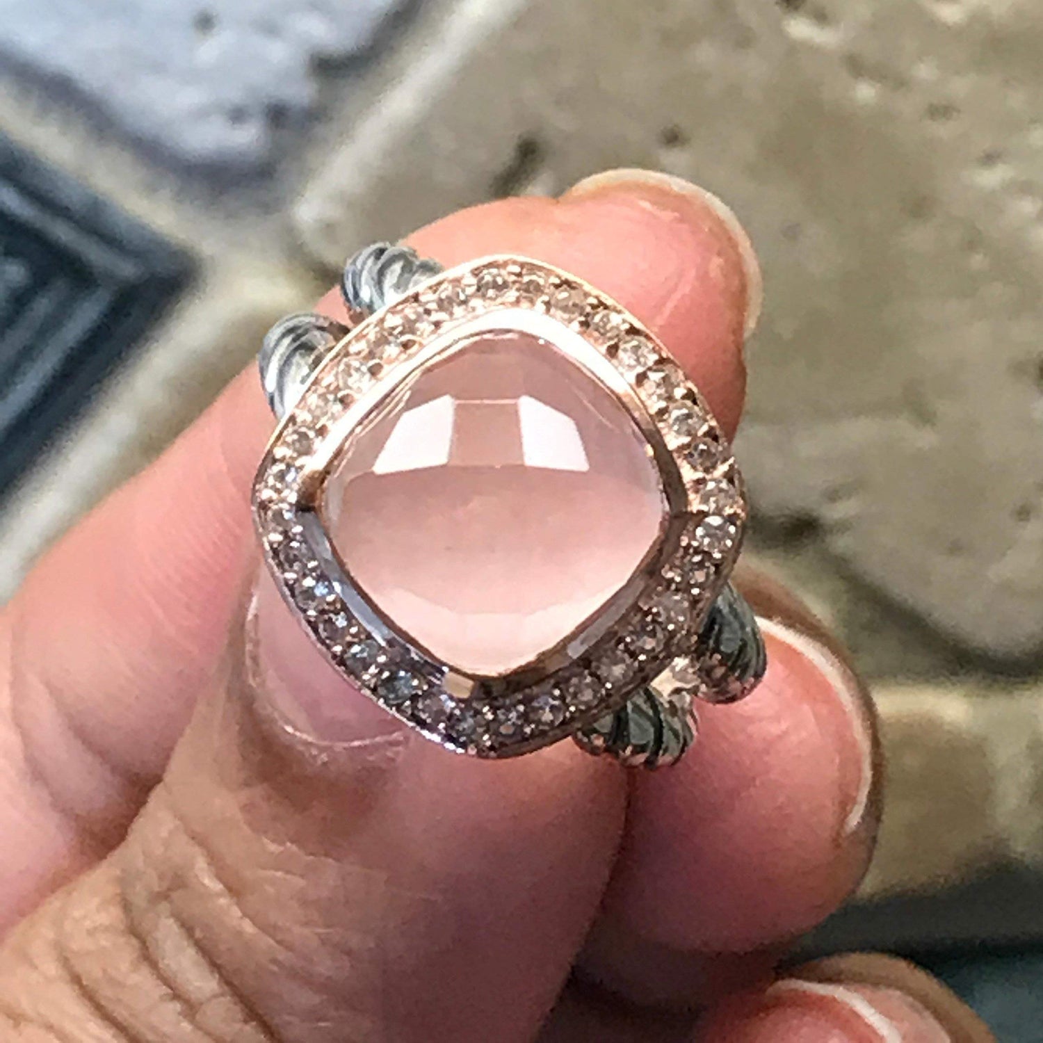 Natural Pink Rose Quartz 14k Rose Gold, 925 Sterling Silver Ring Size 6, 7, 8, 9 - Natural Rocks by Kala