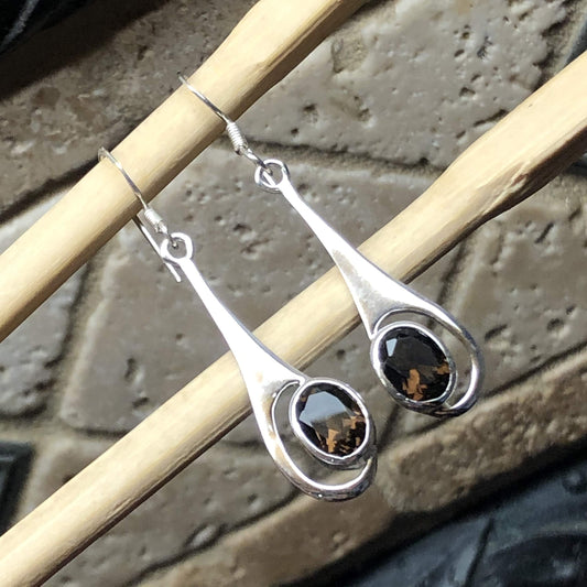 Genuine 2ct Smoky Topaz 925 Solid Sterling Silver Earrings 40mm - Natural Rocks by Kala