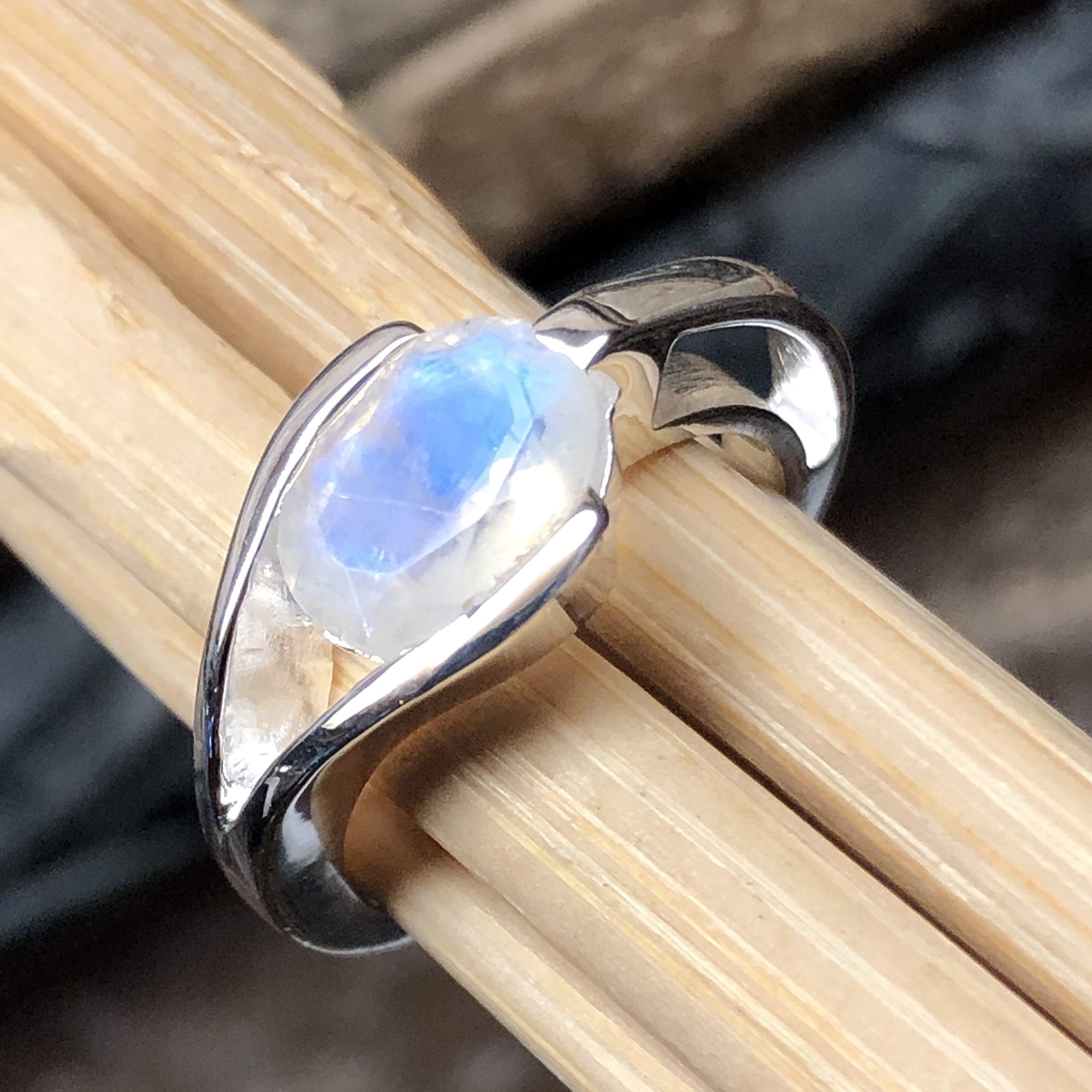 Natural Rainbow Moonstone 925 Sterling Silver Engagement Ring Size 4.5, 5, 6, 6.5, 8.75, 9, 10 - Natural Rocks by Kala
