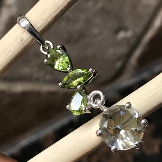 Natural 4ct Green Amethyst, Green Peridot 925 Solid Sterling Silver Pendant 40mm - Natural Rocks by Kala