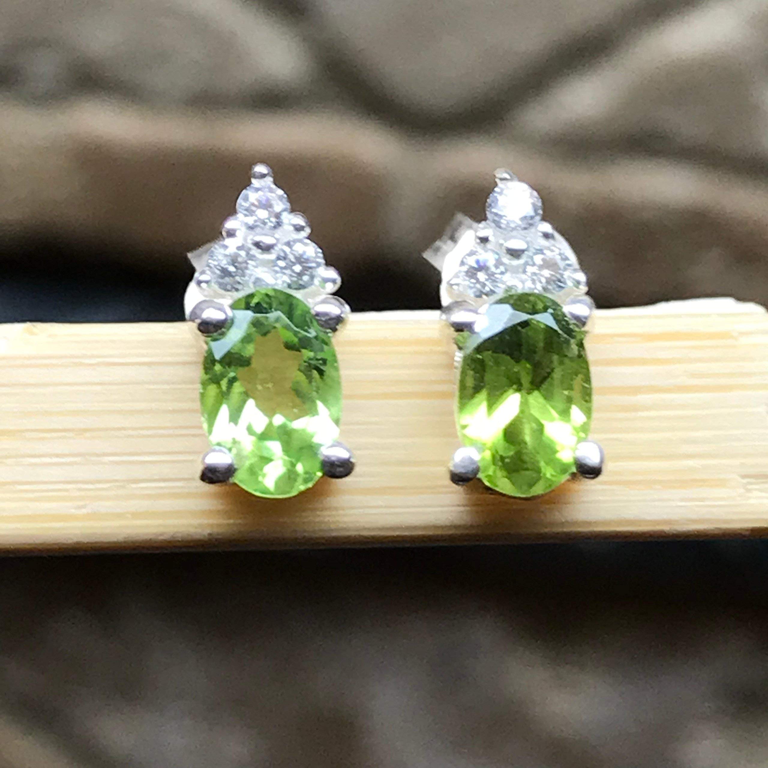 Natural 1.5ct Apple Green Peridot 925 Solid Sterling Silver Earrings 10mm - Natural Rocks by Kala