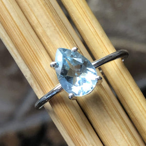Natural 2ct Blue Topaz 925 Solid Sterling Silver Ring Size 8 - Natural Rocks by Kala
