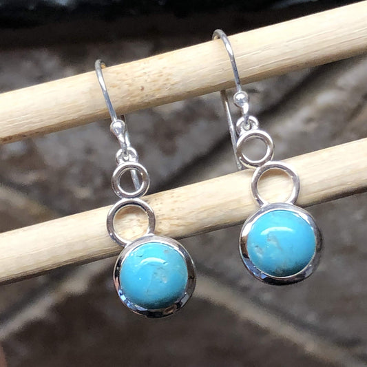 Natural Blue Mohave Turquoise 925 Solid Sterling Silver Earrings 25mm - Natural Rocks by Kala