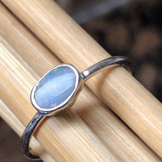 Genuine Australian Blue, Green Opal 925 Solid Sterling Silver Engagement Ring Size 6, 7, 8, 9, 10 - Natural Rocks by Kala