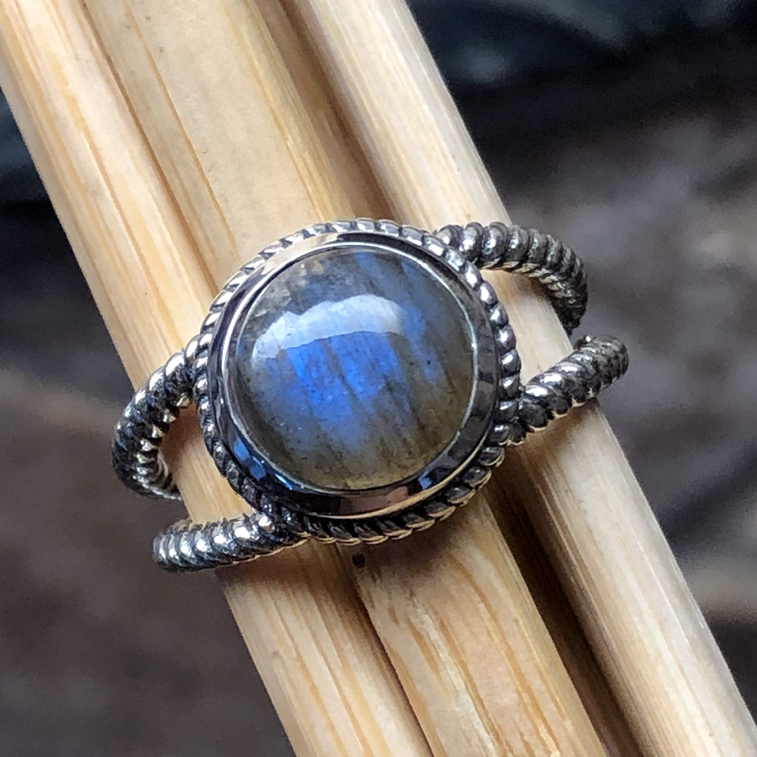 Natural Blue Labradorite 925 Sterling Silver Engagement Ring Size 7, 8.5, 9 - Natural Rocks by Kala