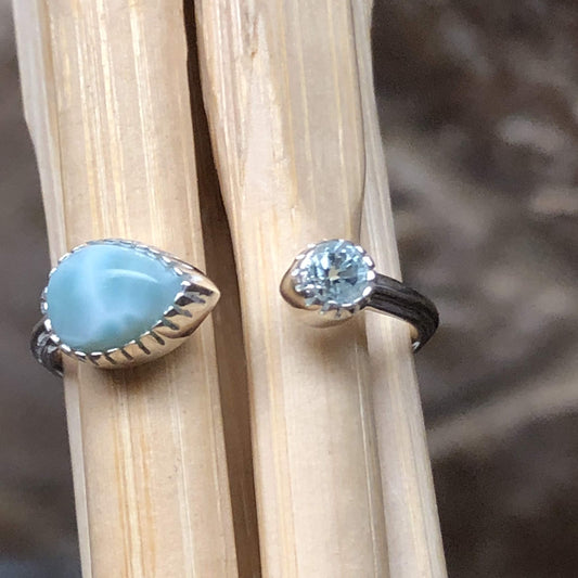 Natural Dominican Larimar, Blue Topaz 925 Solid Sterling Silver Ring Size 5, 6, 8 - Natural Rocks by Kala