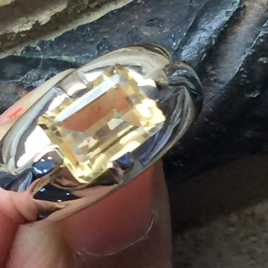 Natural 2ct Golden Citrine 925 Solid Sterling Silver Unisex Ring Size 6, 7, 8, 9 - Natural Rocks by Kala