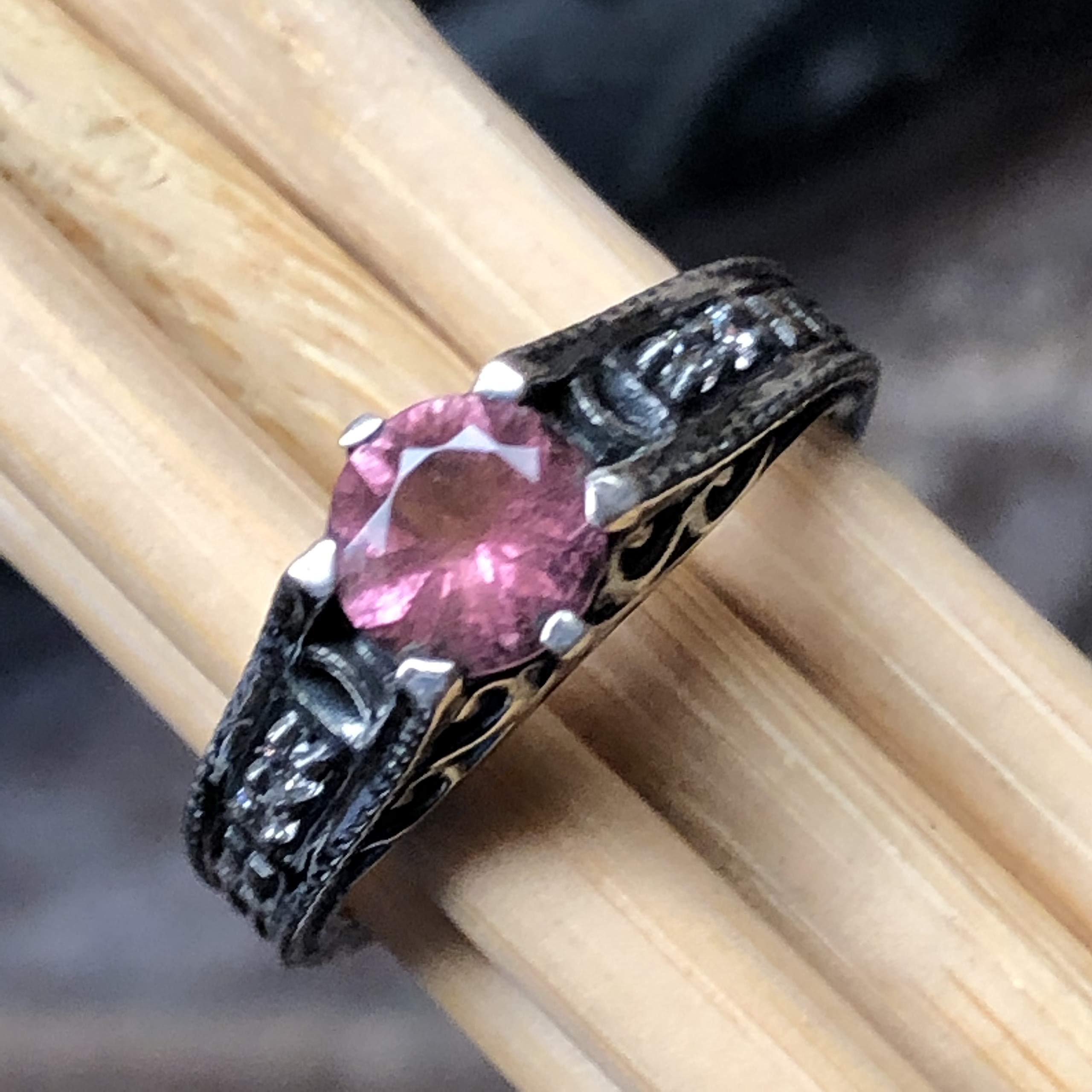 Natural Pink Tourmaline 925 Solid Sterling Silver Engagement Ring Size 6, 7, 8, 9 - Natural Rocks by Kala
