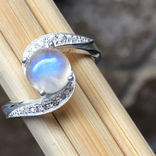 Natural Rainbow Moonstone 925 Solid Sterling Silver Engagement Ring Size 6, 7, 8, 9 - Natural Rocks by Kala