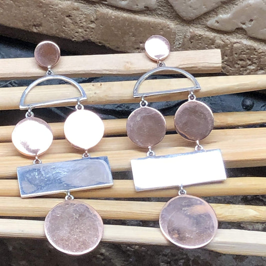 Designer Rose Gold 925 Solid Sterling Silver Earrings 60mm - Natural Rocks by Kala
